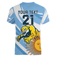 Custom Argentina Rugby Champion Women V-Neck T-Shirt Los Puma with Sporty Style - Wonder Print Shop