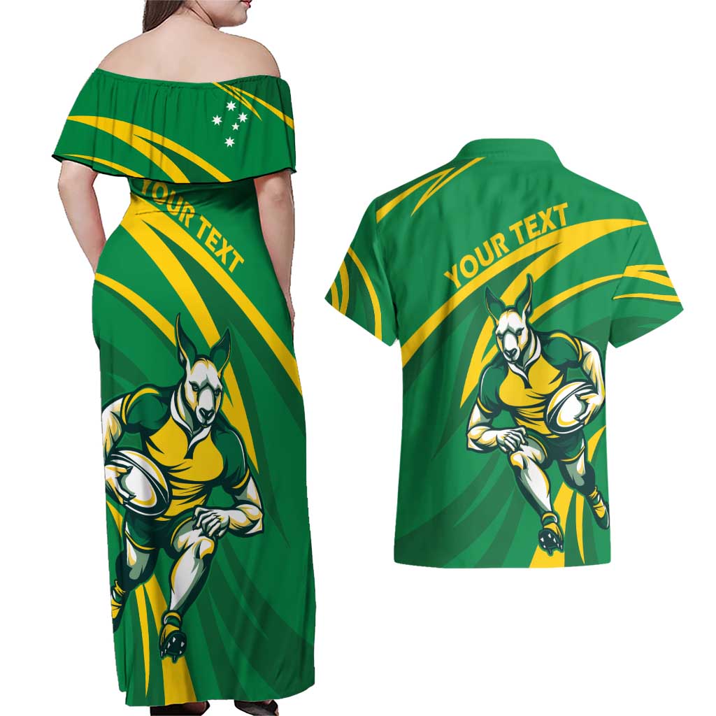 Personalized Australia Rugby Champion Couples Matching Off Shoulder Maxi Dress and Hawaiian Shirt Wallabies Mascot with Sporty Style LT9 - Wonder Print Shop