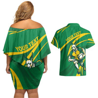 Personalized Australia Rugby Champion Couples Matching Off Shoulder Short Dress and Hawaiian Shirt Wallabies Mascot with Sporty Style LT9 - Wonder Print Shop