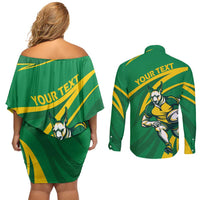 Personalized Australia Rugby Champion Couples Matching Off Shoulder Short Dress and Long Sleeve Button Shirt Wallabies Mascot with Sporty Style LT9 - Wonder Print Shop