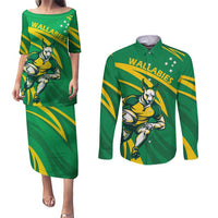 Personalized Australia Rugby Champion Couples Matching Puletasi and Long Sleeve Button Shirt Wallabies Mascot with Sporty Style LT9 - Wonder Print Shop