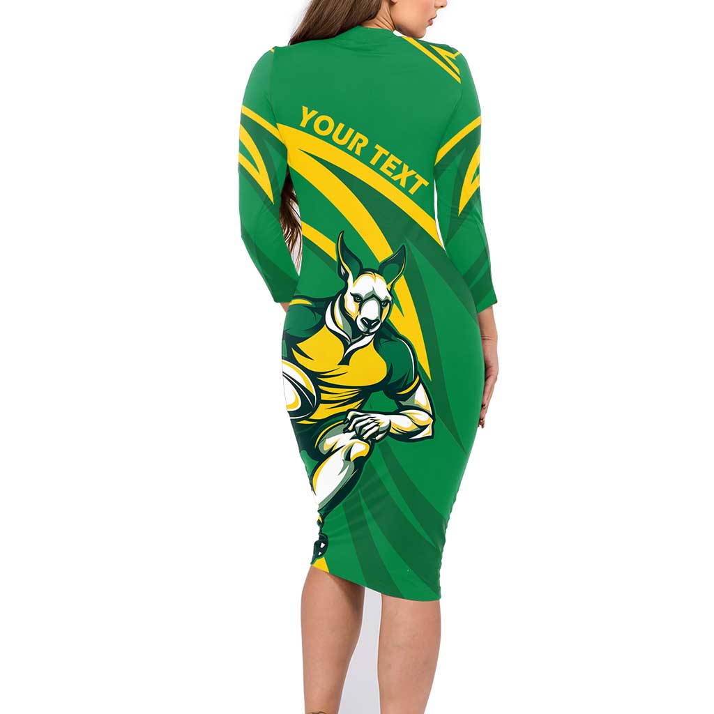 Personalized Australia Rugby Champion Family Matching Long Sleeve Bodycon Dress and Hawaiian Shirt Wallabies Mascot with Sporty Style LT9 - Wonder Print Shop