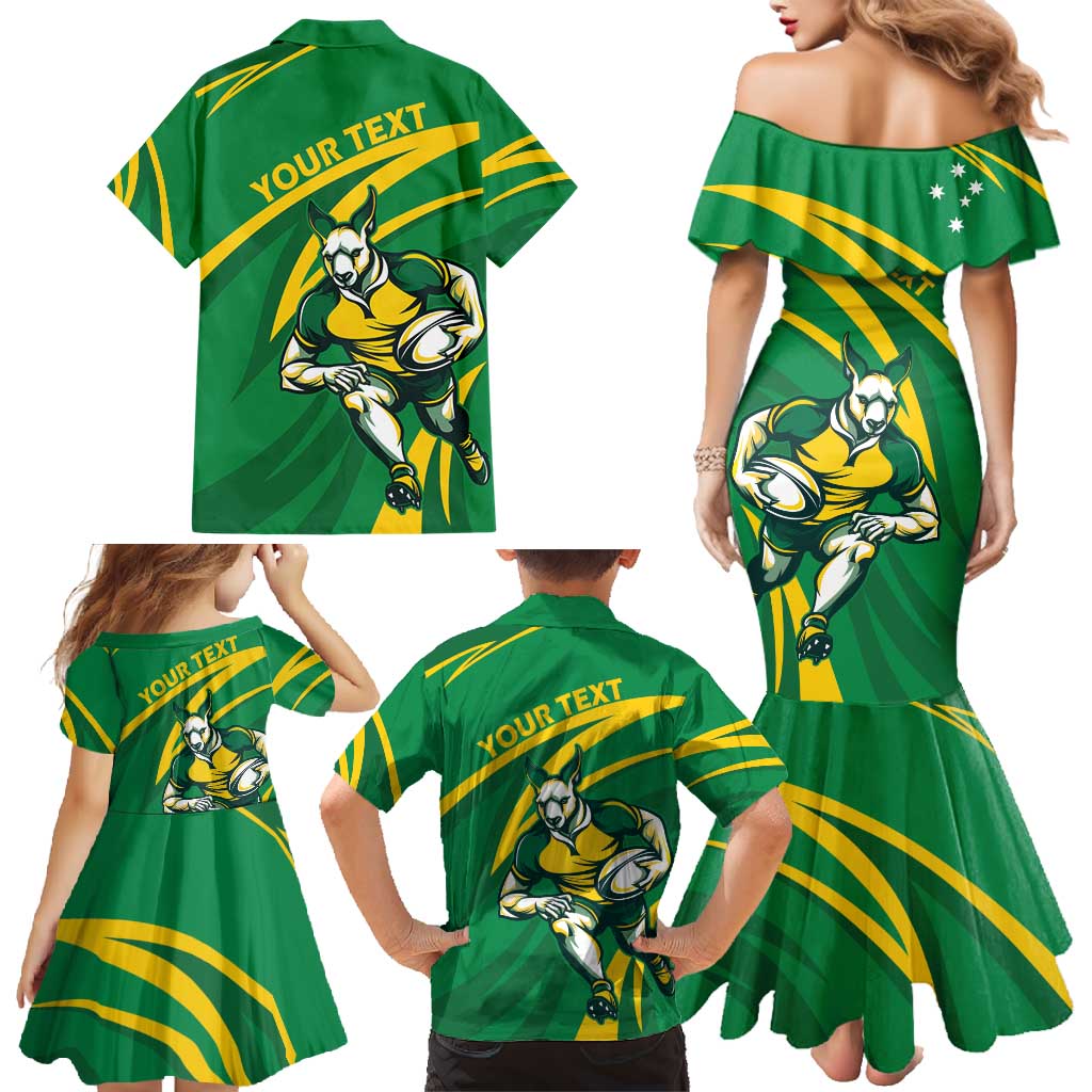 Personalized Australia Rugby Champion Family Matching Mermaid Dress and Hawaiian Shirt Wallabies Mascot with Sporty Style LT9 - Wonder Print Shop