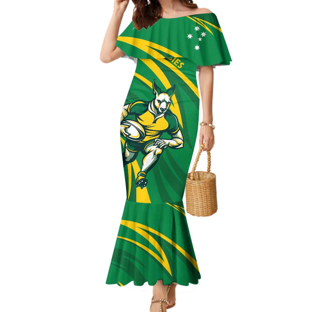 Personalized Australia Rugby Champion Family Matching Mermaid Dress and Hawaiian Shirt Wallabies Mascot with Sporty Style LT9 - Wonder Print Shop