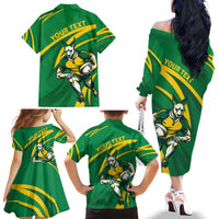 Personalized Australia Rugby Champion Family Matching Off The Shoulder Long Sleeve Dress and Hawaiian Shirt Wallabies Mascot with Sporty Style - Wonder Print Shop