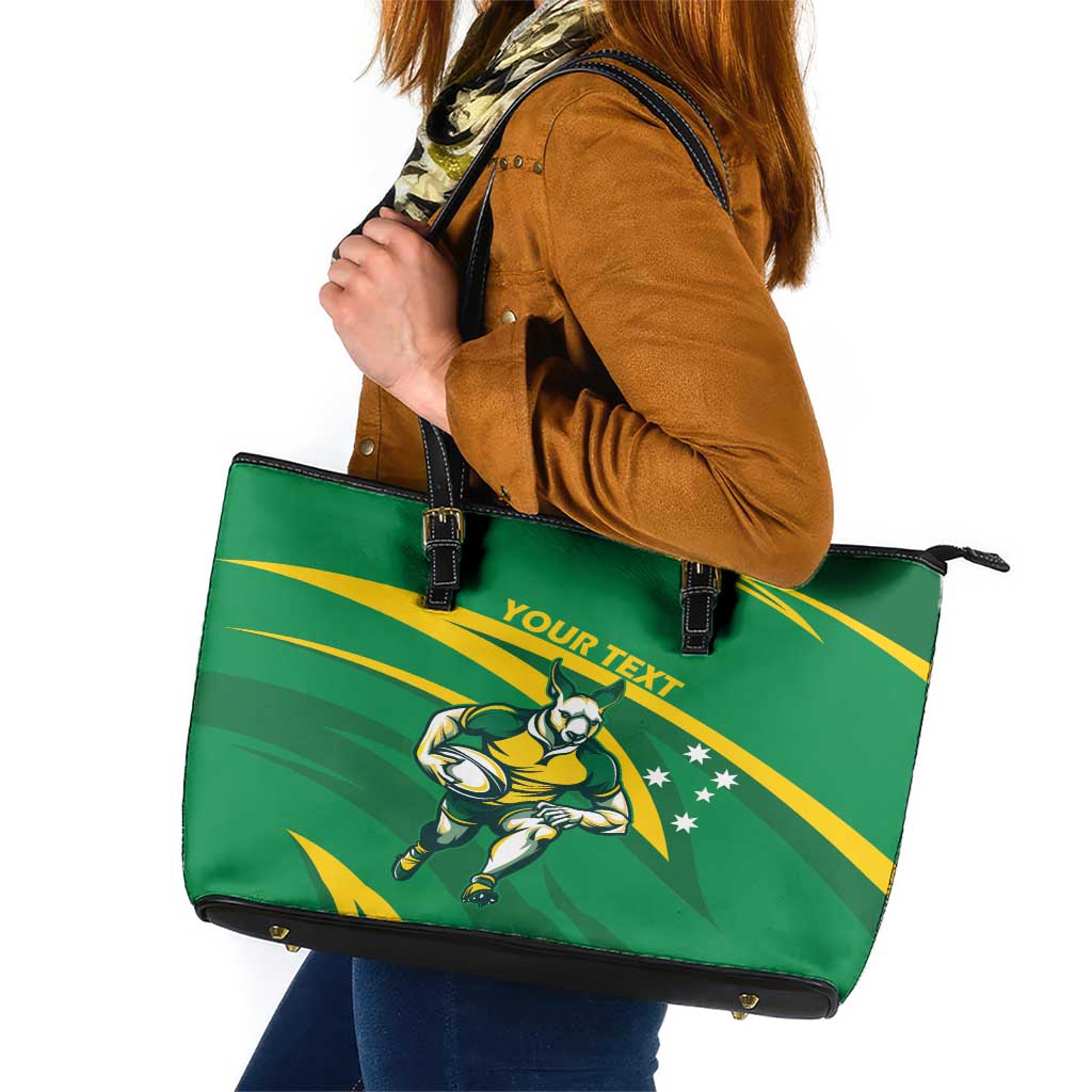 Personalized Australia Rugby Champion Leather Tote Bag Wallabies Mascot with Sporty Style - Wonder Print Shop