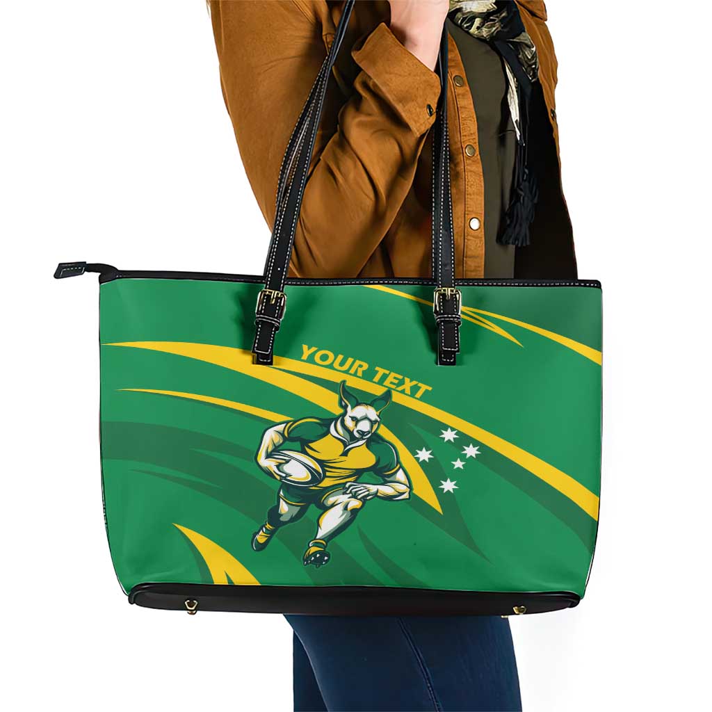 Personalized Australia Rugby Champion Leather Tote Bag Wallabies Mascot with Sporty Style - Wonder Print Shop