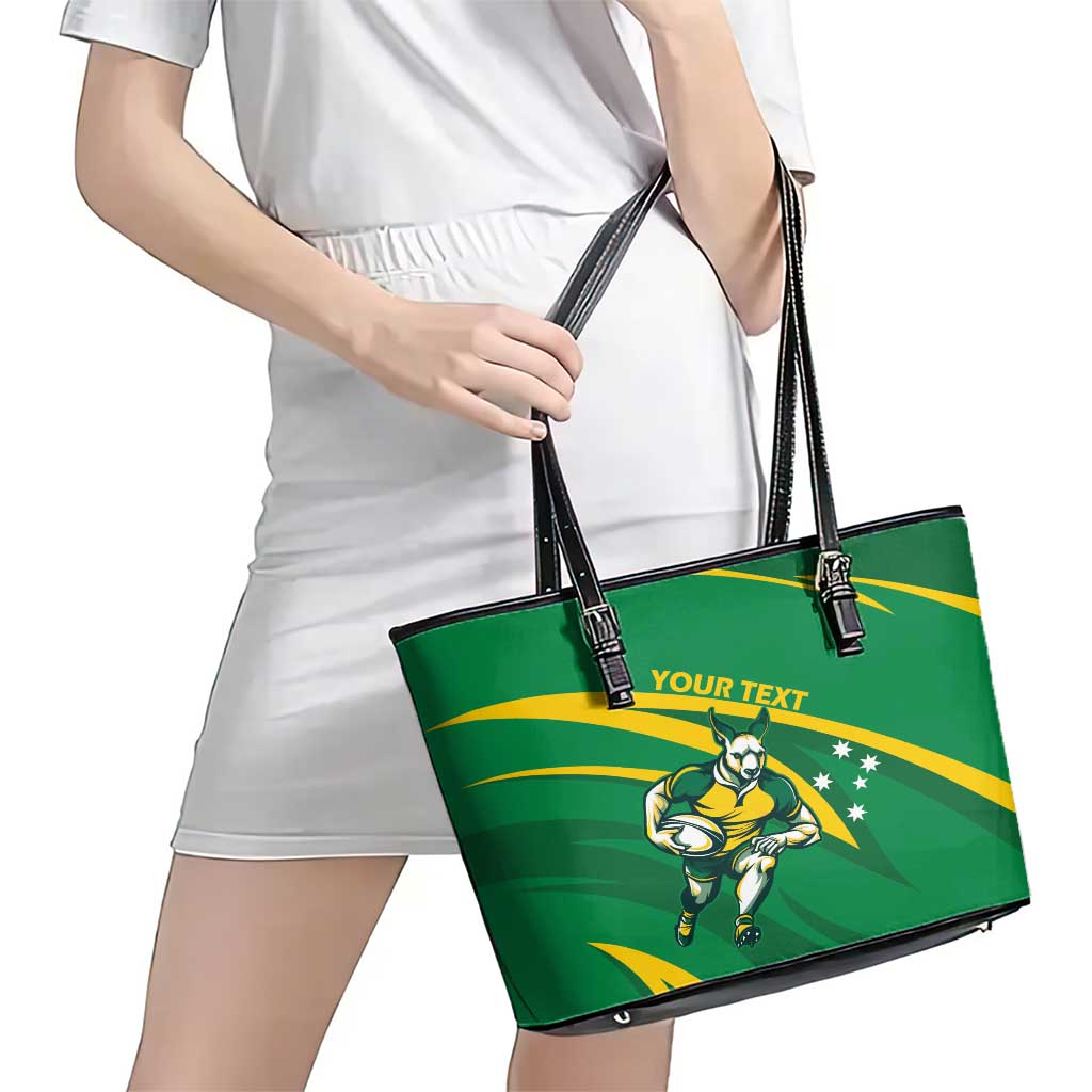 Personalized Australia Rugby Champion Leather Tote Bag Wallabies Mascot with Sporty Style - Wonder Print Shop