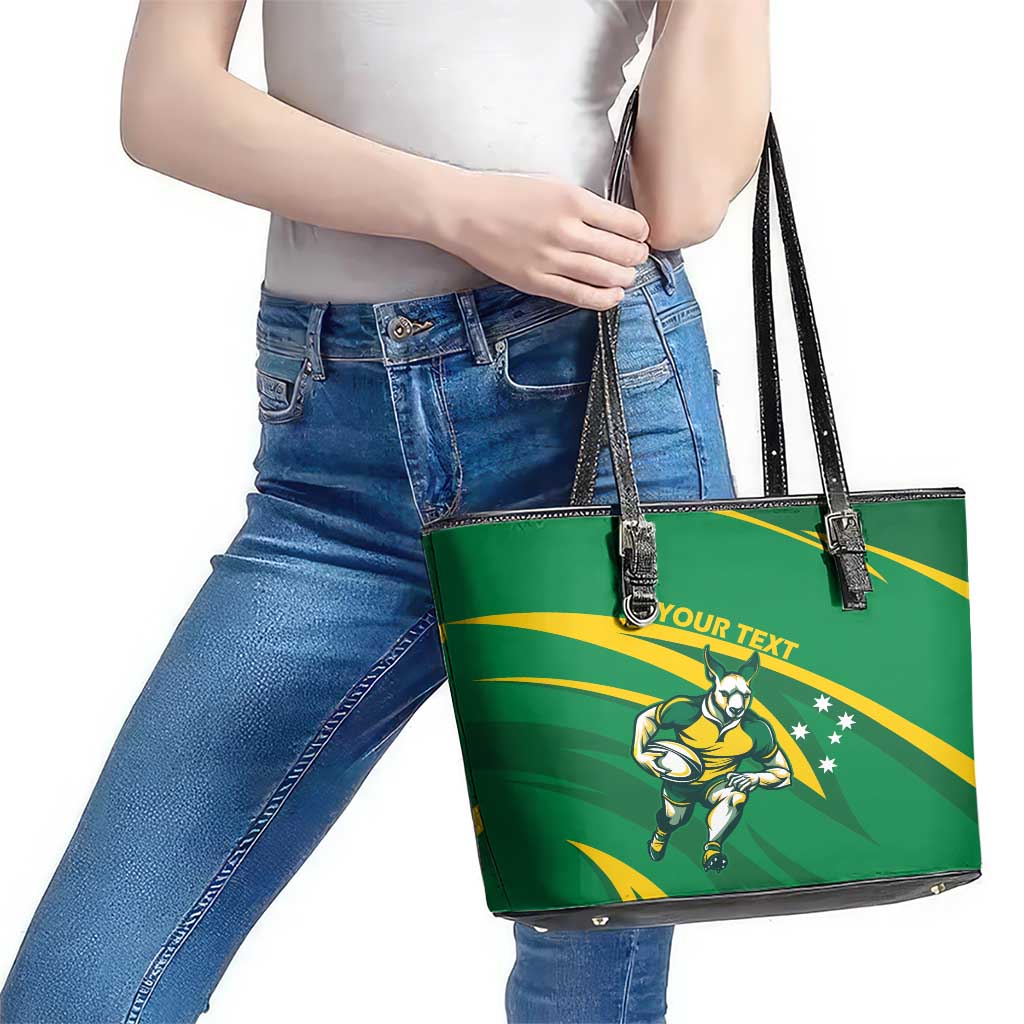 Personalized Australia Rugby Champion Leather Tote Bag Wallabies Mascot with Sporty Style - Wonder Print Shop