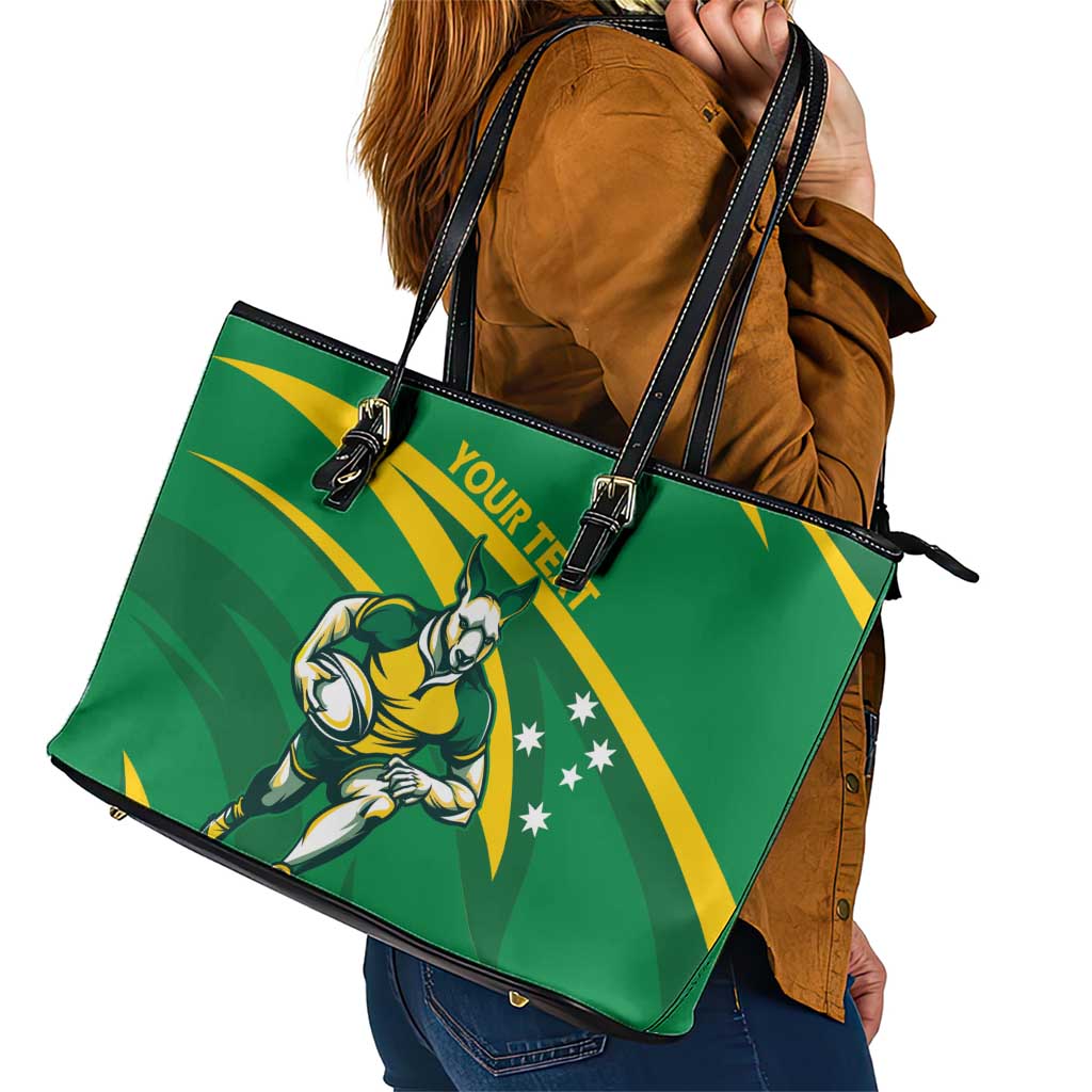 Personalized Australia Rugby Champion Leather Tote Bag Wallabies Mascot with Sporty Style - Wonder Print Shop