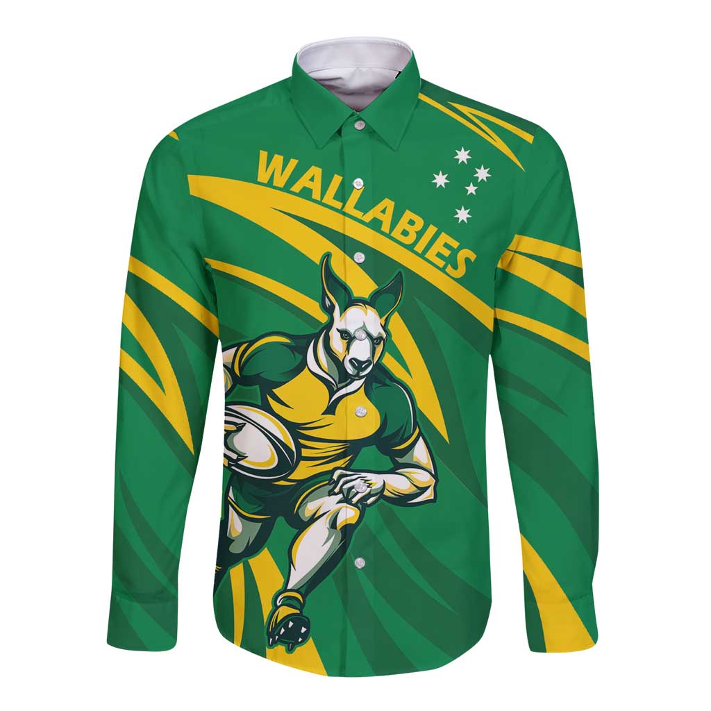Personalized Australia Rugby Champion Long Sleeve Button Shirt Wallabies Mascot with Sporty Style - Wonder Print Shop