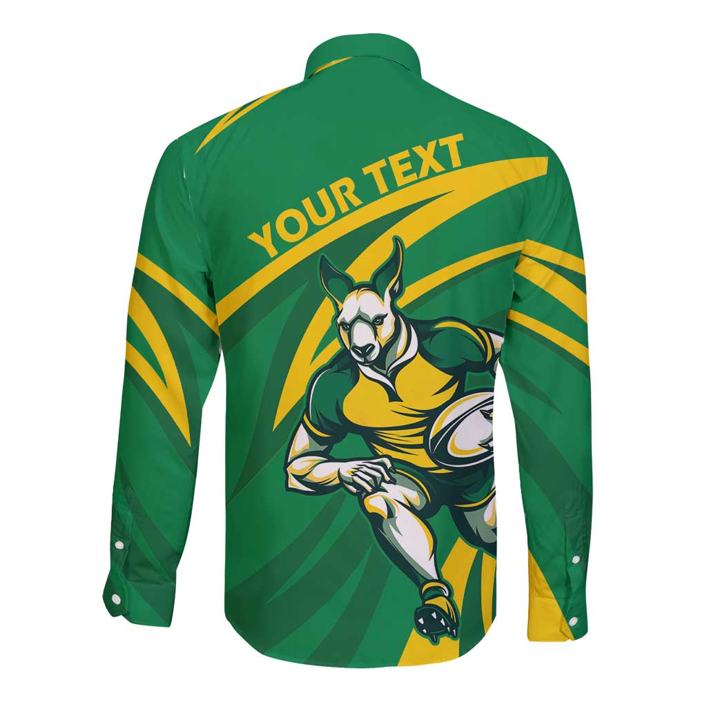 Personalized Australia Rugby Champion Long Sleeve Button Shirt Wallabies Mascot with Sporty Style - Wonder Print Shop