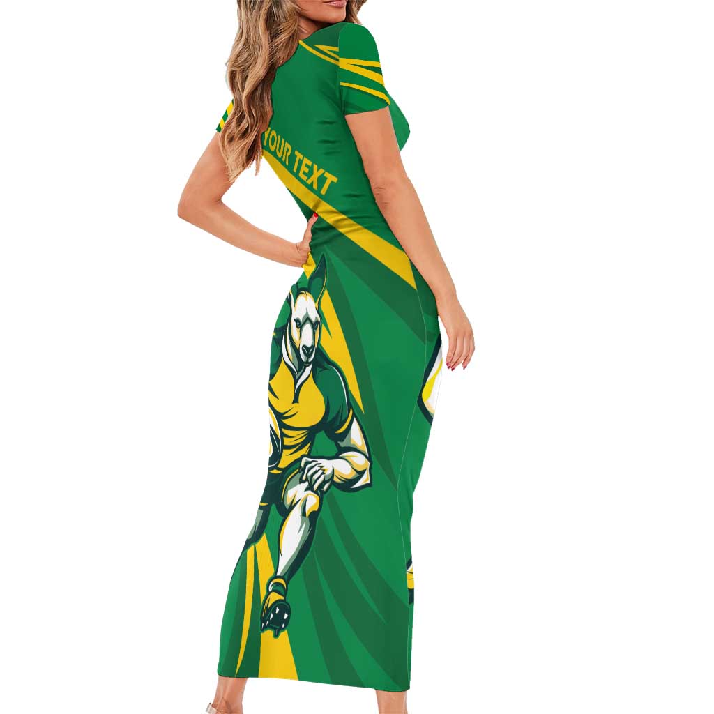 Personalized Australia Rugby Champion Short Sleeve Bodycon Dress Wallabies Mascot with Sporty Style - Wonder Print Shop