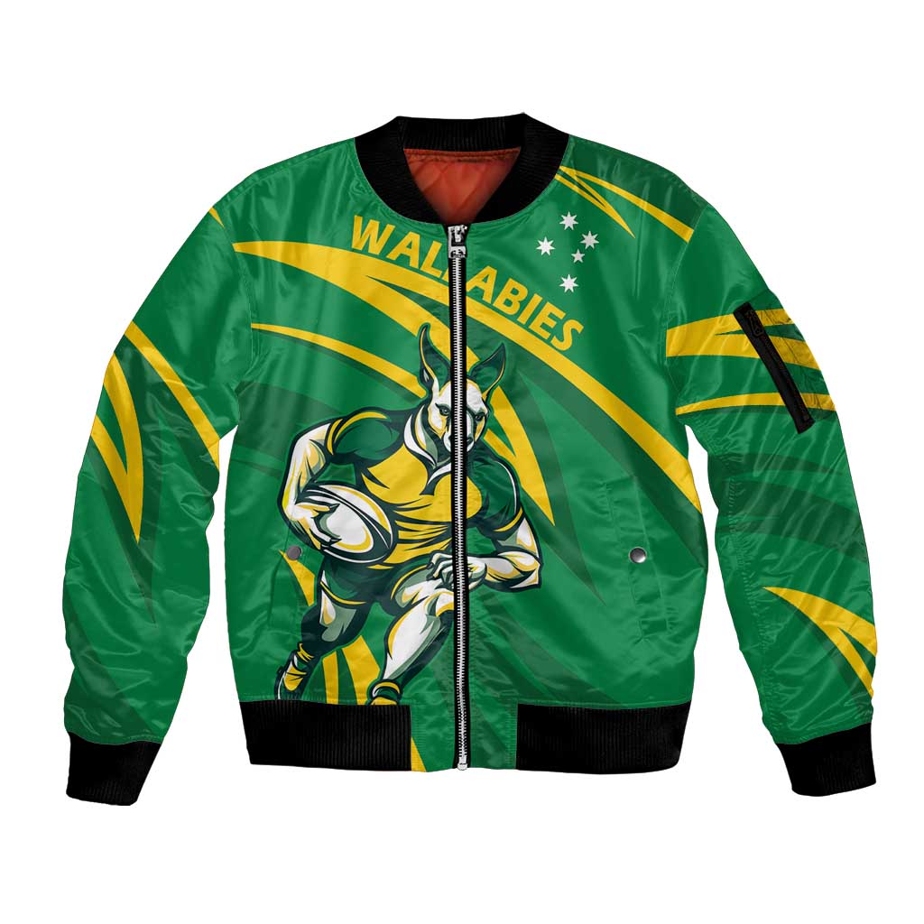 Personalized Australia Rugby Champion Sleeve Zip Bomber Jacket Wallabies Mascot with Sporty Style - Wonder Print Shop