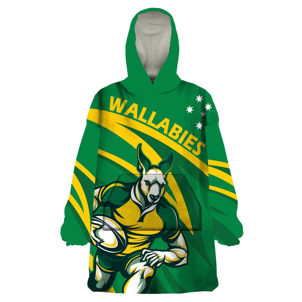 Personalized Australia Rugby Champion Wearable Blanket Hoodie Wallabies Mascot with Sporty Style - Wonder Print Shop