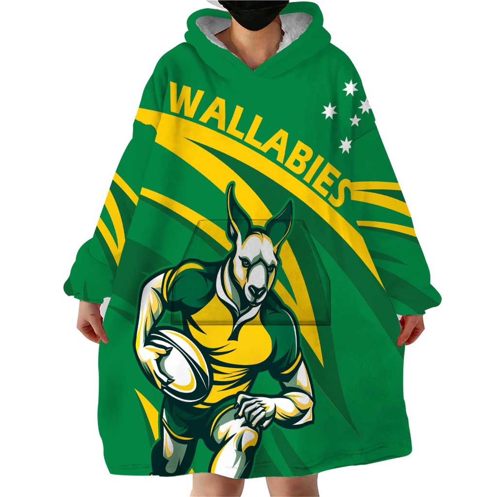 Personalized Australia Rugby Champion Wearable Blanket Hoodie Wallabies Mascot with Sporty Style - Wonder Print Shop