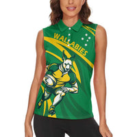 Personalized Australia Rugby Champion Women Sleeveless Polo Shirt Wallabies Mascot with Sporty Style - Wonder Print Shop
