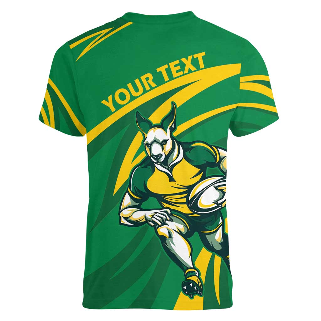 Personalized Australia Rugby Champion Women V-Neck T-Shirt Wallabies Mascot with Sporty Style - Wonder Print Shop