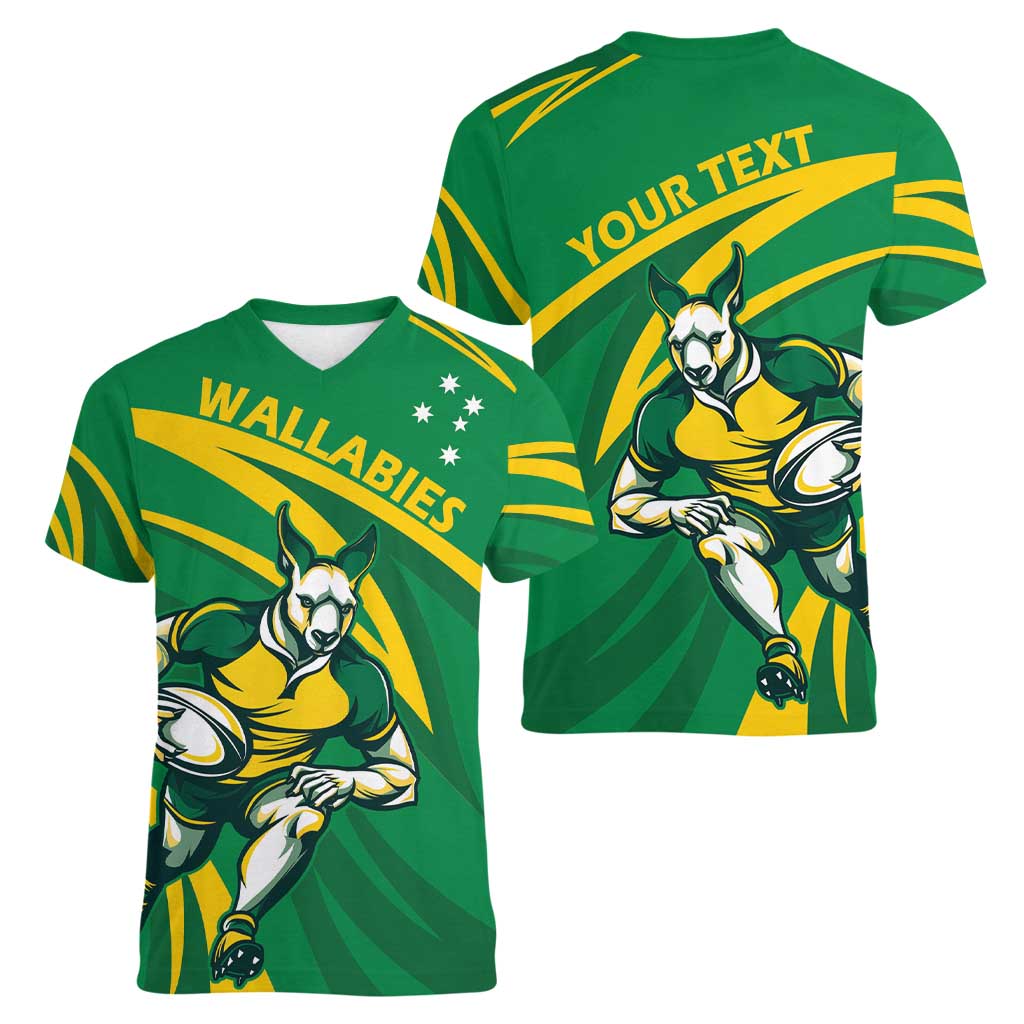Personalized Australia Rugby Champion Women V-Neck T-Shirt Wallabies Mascot with Sporty Style - Wonder Print Shop