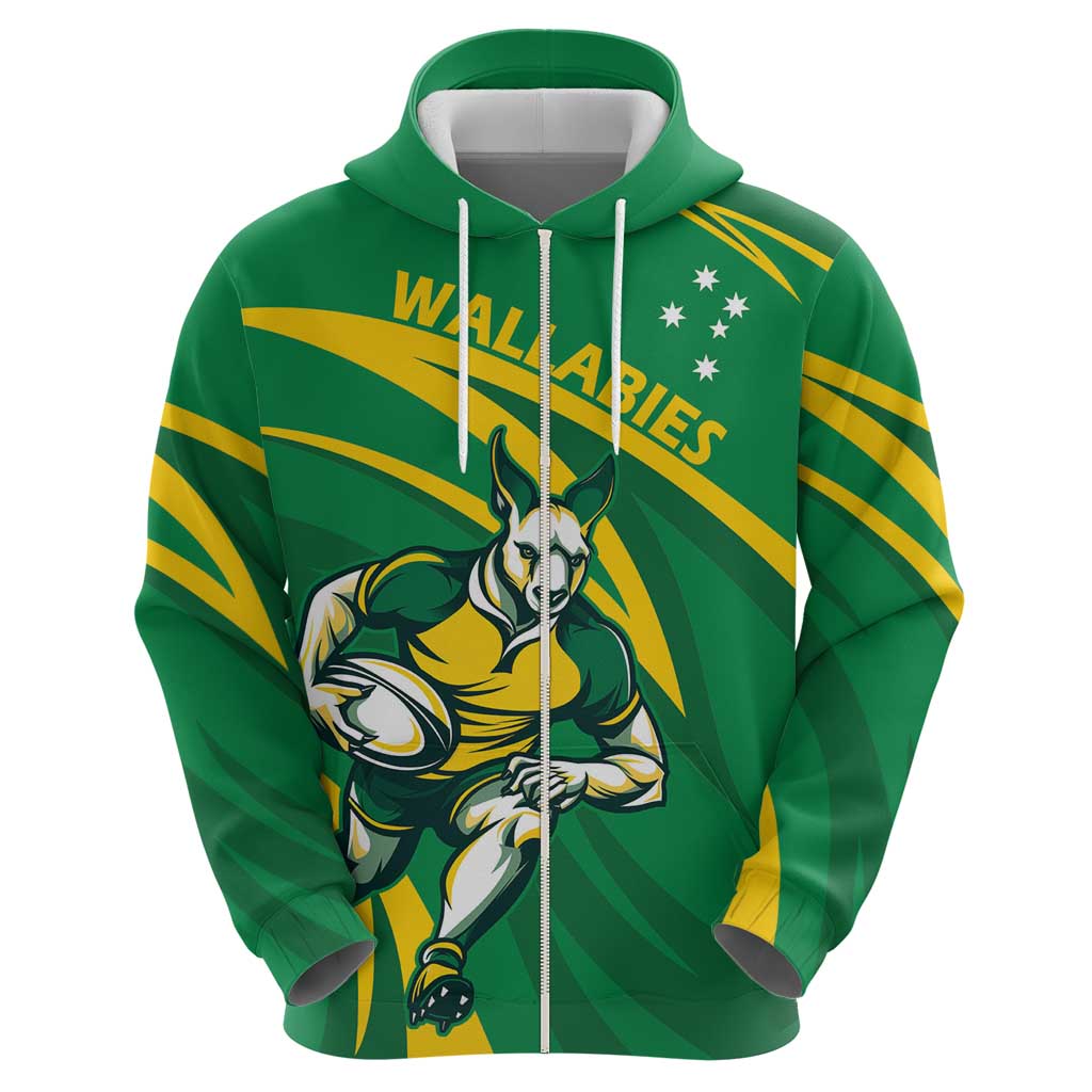 Personalized Australia Rugby Champion Zip Hoodie Wallabies Mascot with Sporty Style - Wonder Print Shop