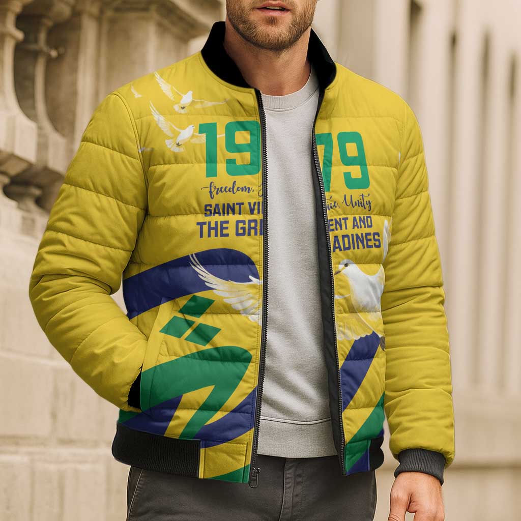 Saint Vincent and the Grenadines Bomber Puffer Jacket Gratitude to the Land Pride Since 1979 - Wonder Print Shop