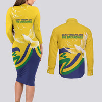 Saint Vincent and the Grenadines Couples Matching Long Sleeve Bodycon Dress and Long Sleeve Button Shirt Gratitude to the Land Pride Since 1979 - Wonder Print Shop