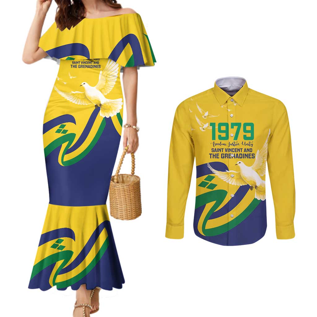 Saint Vincent and the Grenadines Couples Matching Mermaid Dress and Long Sleeve Button Shirt Gratitude to the Land Pride Since 1979 - Wonder Print Shop