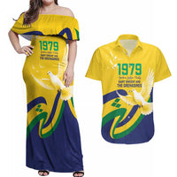 Saint Vincent and the Grenadines Couples Matching Off Shoulder Maxi Dress and Hawaiian Shirt Gratitude to the Land Pride Since 1979 - Wonder Print Shop