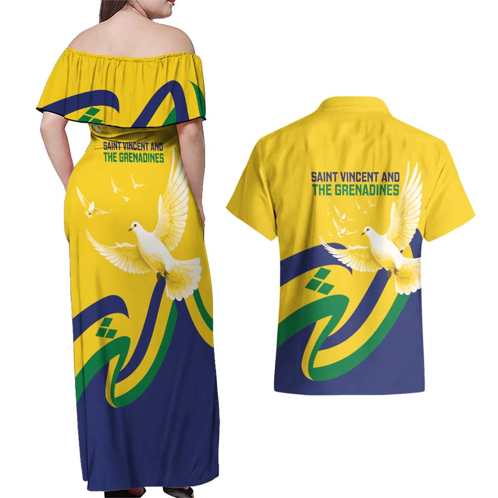 Saint Vincent and the Grenadines Couples Matching Off Shoulder Maxi Dress and Hawaiian Shirt Gratitude to the Land Pride Since 1979 - Wonder Print Shop