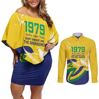 Saint Vincent and the Grenadines Couples Matching Off Shoulder Short Dress and Long Sleeve Button Shirt Gratitude to the Land Pride Since 1979 - Wonder Print Shop