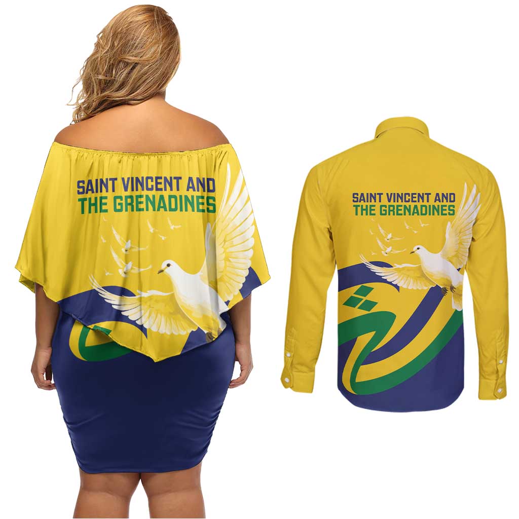 Saint Vincent and the Grenadines Couples Matching Off Shoulder Short Dress and Long Sleeve Button Shirt Gratitude to the Land Pride Since 1979 - Wonder Print Shop