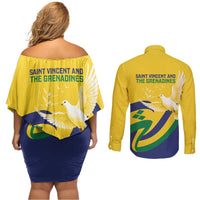 Saint Vincent and the Grenadines Couples Matching Off Shoulder Short Dress and Long Sleeve Button Shirt Gratitude to the Land Pride Since 1979 - Wonder Print Shop