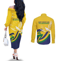 Saint Vincent and the Grenadines Couples Matching Off The Shoulder Long Sleeve Dress and Long Sleeve Button Shirt Gratitude to the Land Pride Since 1979 - Wonder Print Shop