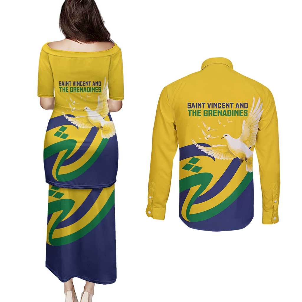 Saint Vincent and the Grenadines Couples Matching Puletasi and Long Sleeve Button Shirt Gratitude to the Land Pride Since 1979 - Wonder Print Shop