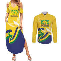Saint Vincent and the Grenadines Couples Matching Summer Maxi Dress and Long Sleeve Button Shirt Gratitude to the Land Pride Since 1979 - Wonder Print Shop