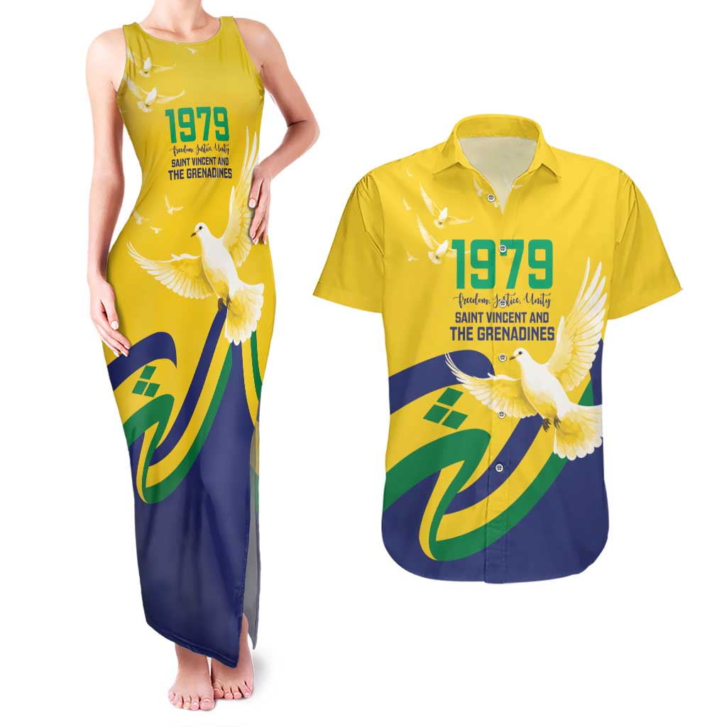 Saint Vincent and the Grenadines Couples Matching Tank Maxi Dress and Hawaiian Shirt Gratitude to the Land Pride Since 1979 - Wonder Print Shop