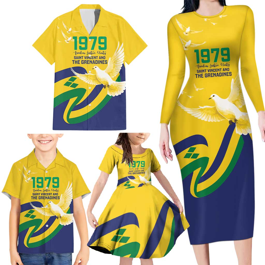 Saint Vincent and the Grenadines Family Matching Long Sleeve Bodycon Dress and Hawaiian Shirt Gratitude to the Land Pride Since 1979 - Wonder Print Shop