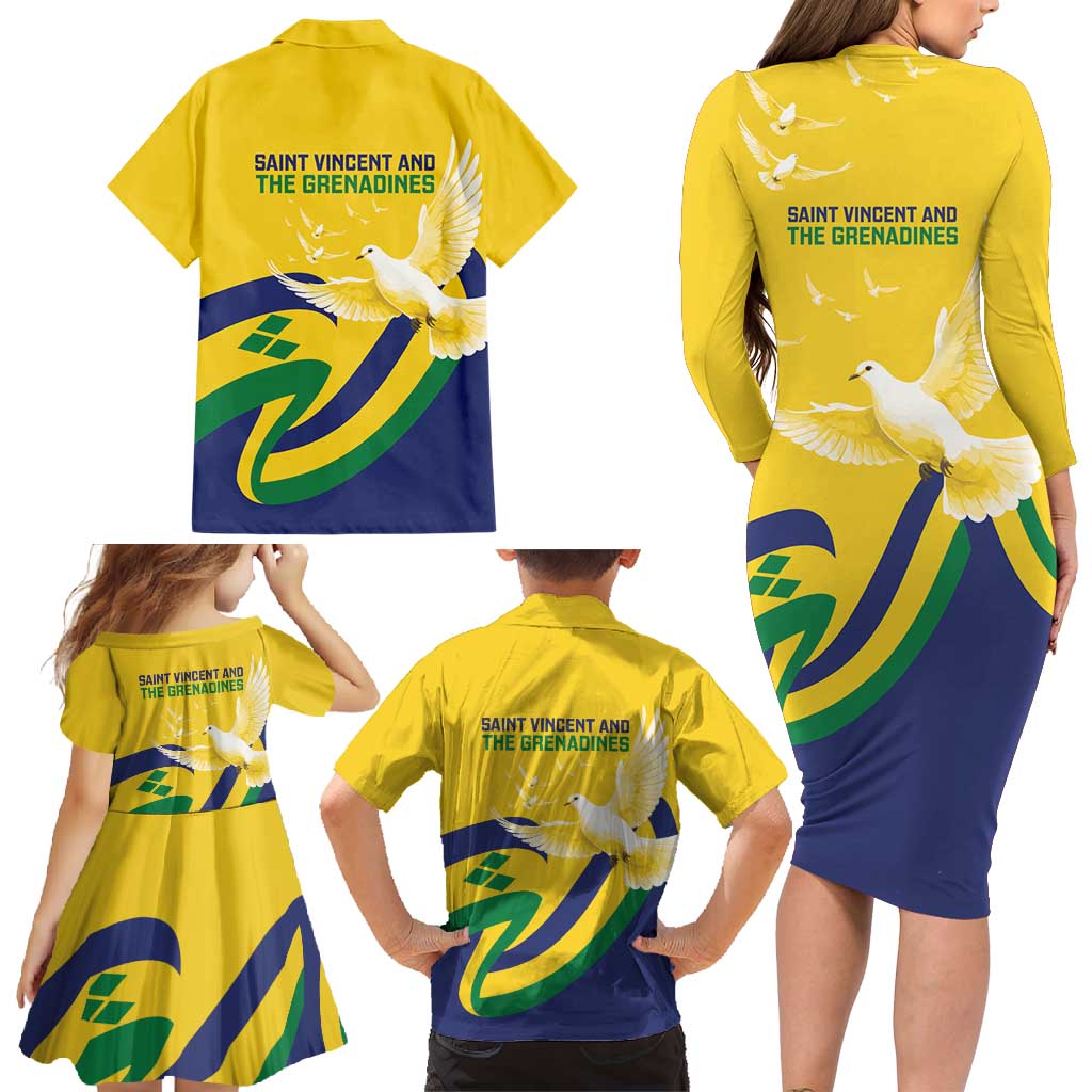 Saint Vincent and the Grenadines Family Matching Long Sleeve Bodycon Dress and Hawaiian Shirt Gratitude to the Land Pride Since 1979 - Wonder Print Shop