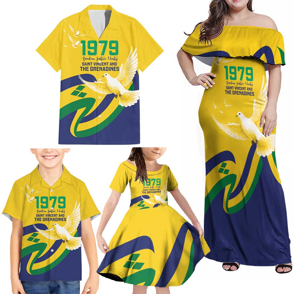 Saint Vincent and the Grenadines Family Matching Off Shoulder Maxi Dress and Hawaiian Shirt Gratitude to the Land Pride Since 1979 - Wonder Print Shop