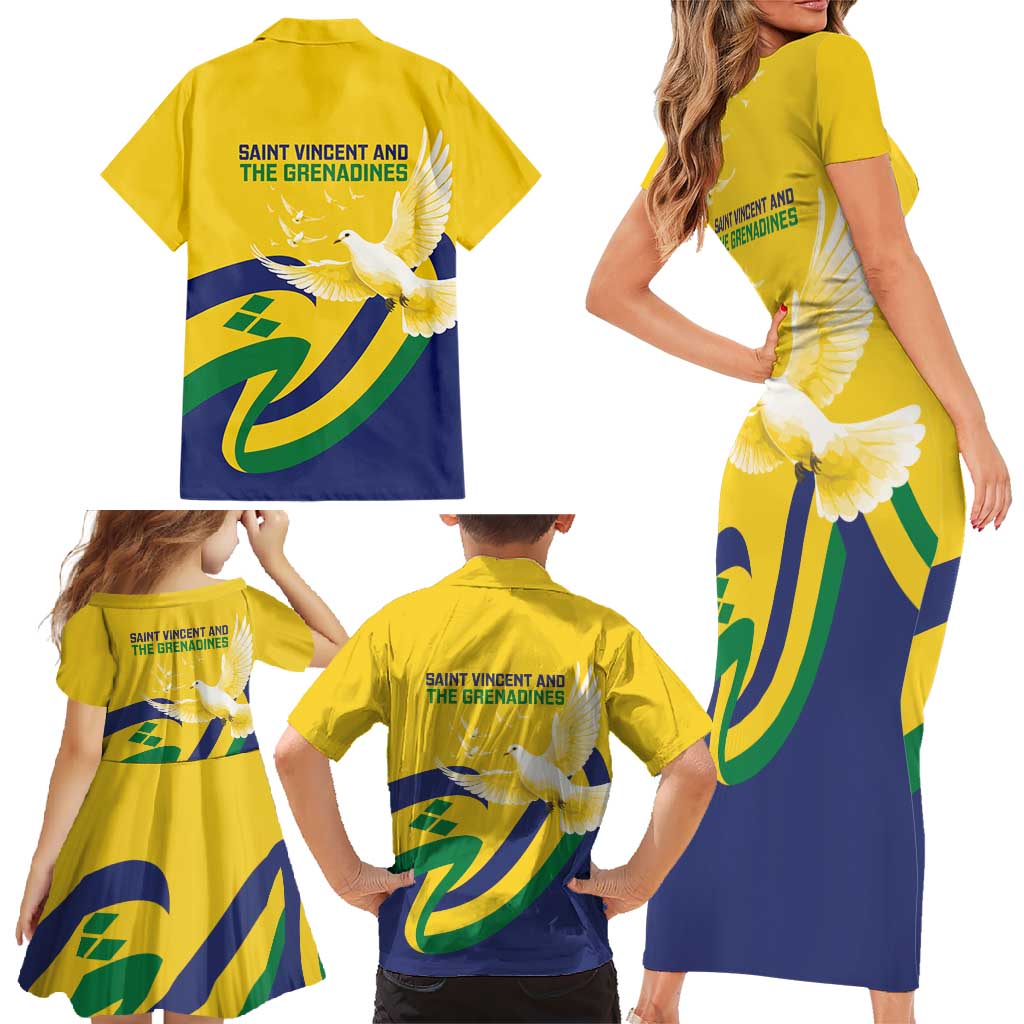 Saint Vincent and the Grenadines Family Matching Short Sleeve Bodycon Dress and Hawaiian Shirt Gratitude to the Land Pride Since 1979 - Wonder Print Shop