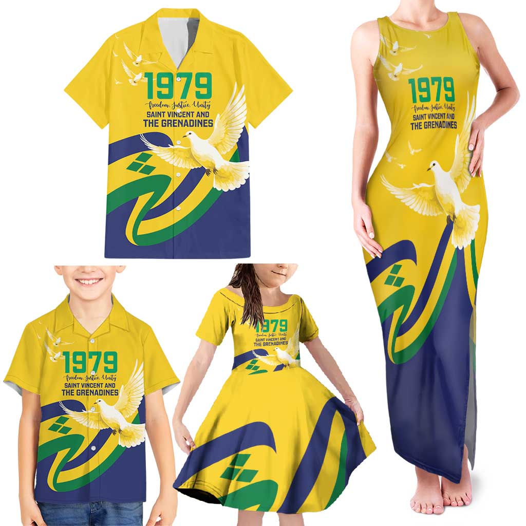 Saint Vincent and the Grenadines Family Matching Tank Maxi Dress and Hawaiian Shirt Gratitude to the Land Pride Since 1979 - Wonder Print Shop
