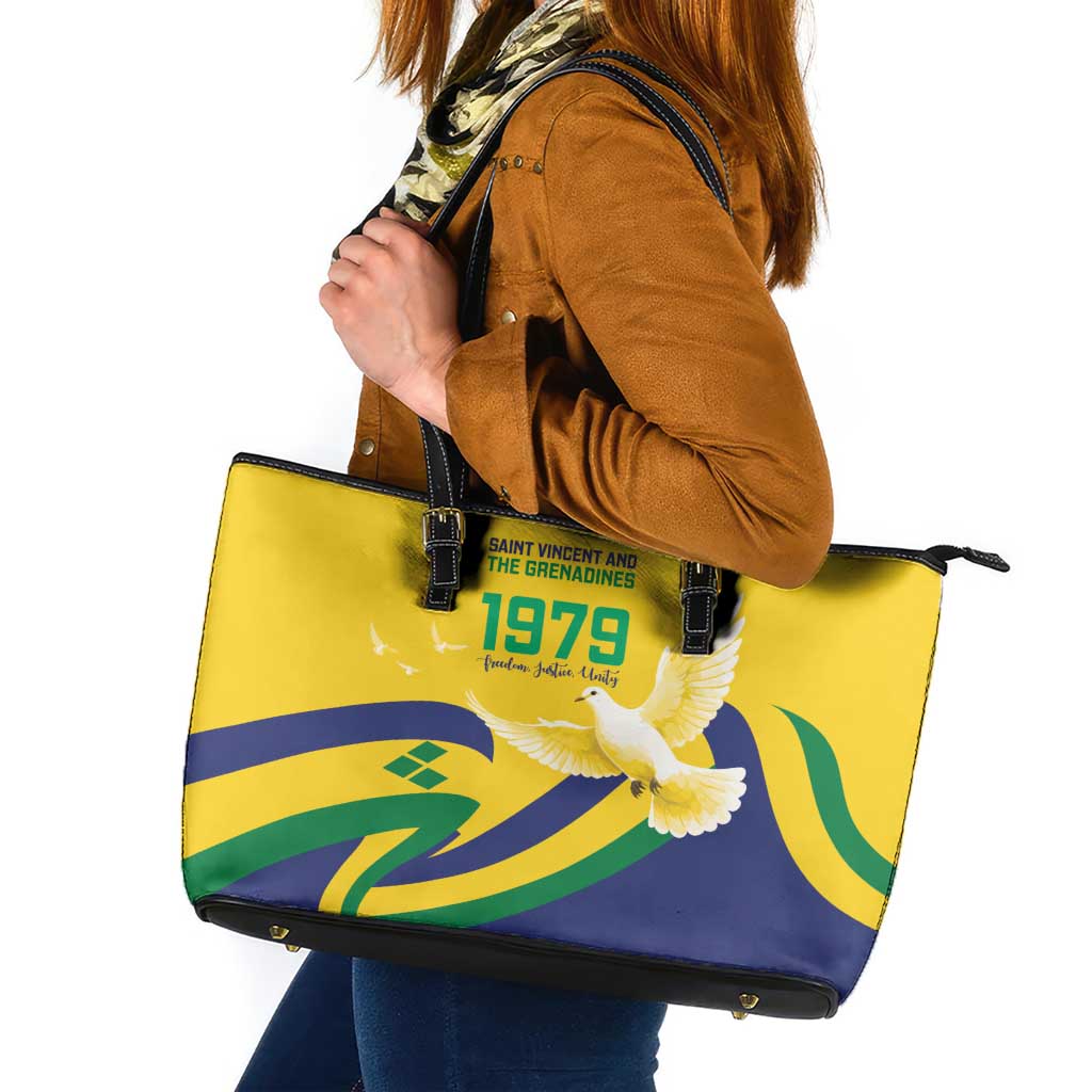 Saint Vincent and the Grenadines Leather Tote Bag Gratitude to the Land Pride Since 1979 - Wonder Print Shop