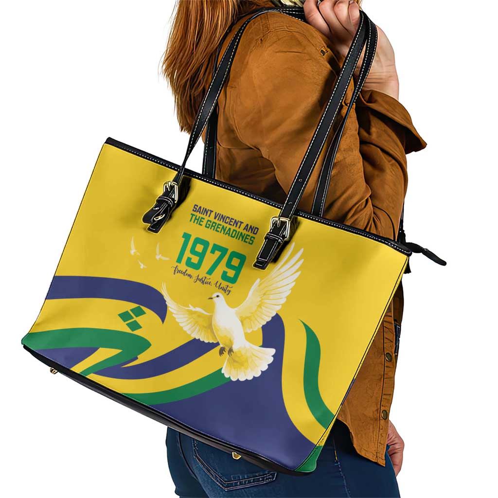Saint Vincent and the Grenadines Leather Tote Bag Gratitude to the Land Pride Since 1979 - Wonder Print Shop