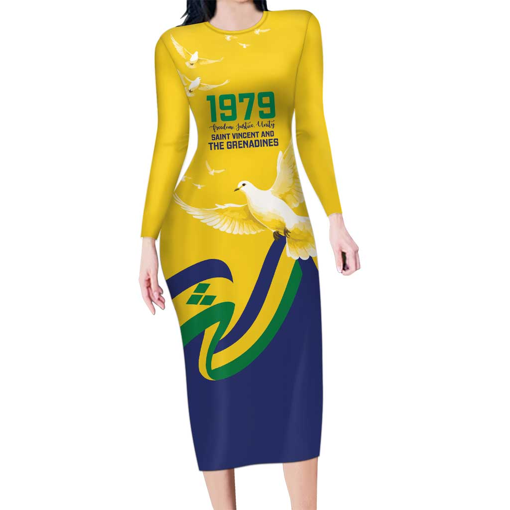 Saint Vincent and the Grenadines Long Sleeve Bodycon Dress Gratitude to the Land Pride Since 1979 - Wonder Print Shop