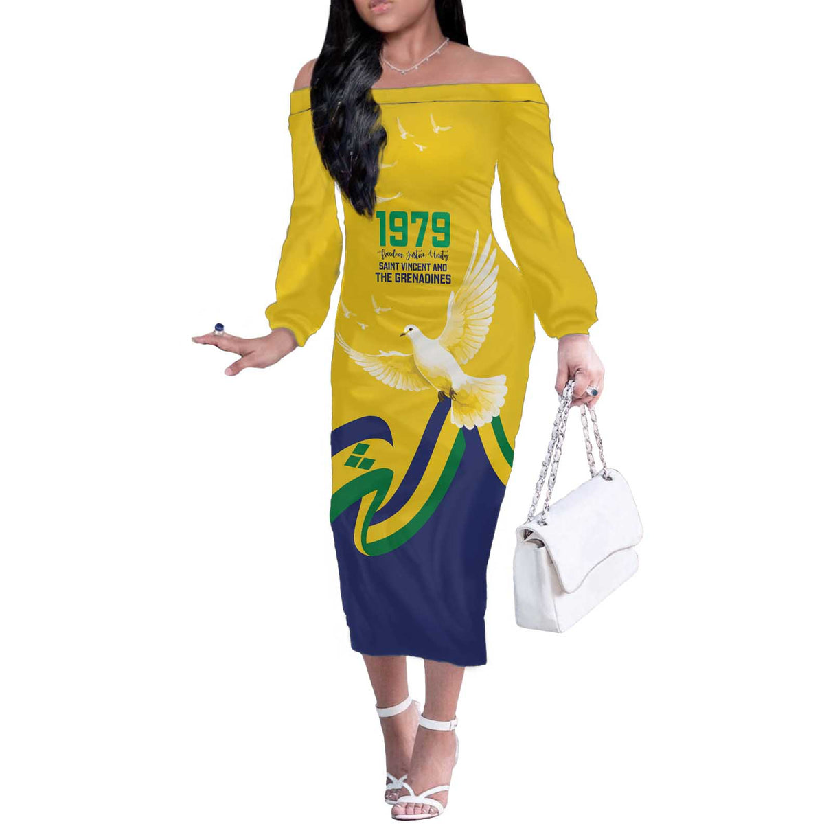 Saint Vincent and the Grenadines Off The Shoulder Long Sleeve Dress Gratitude to the Land Pride Since 1979 - Wonder Print Shop
