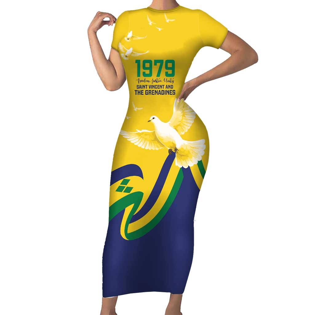 Saint Vincent and the Grenadines Short Sleeve Bodycon Dress Gratitude to the Land Pride Since 1979 - Wonder Print Shop