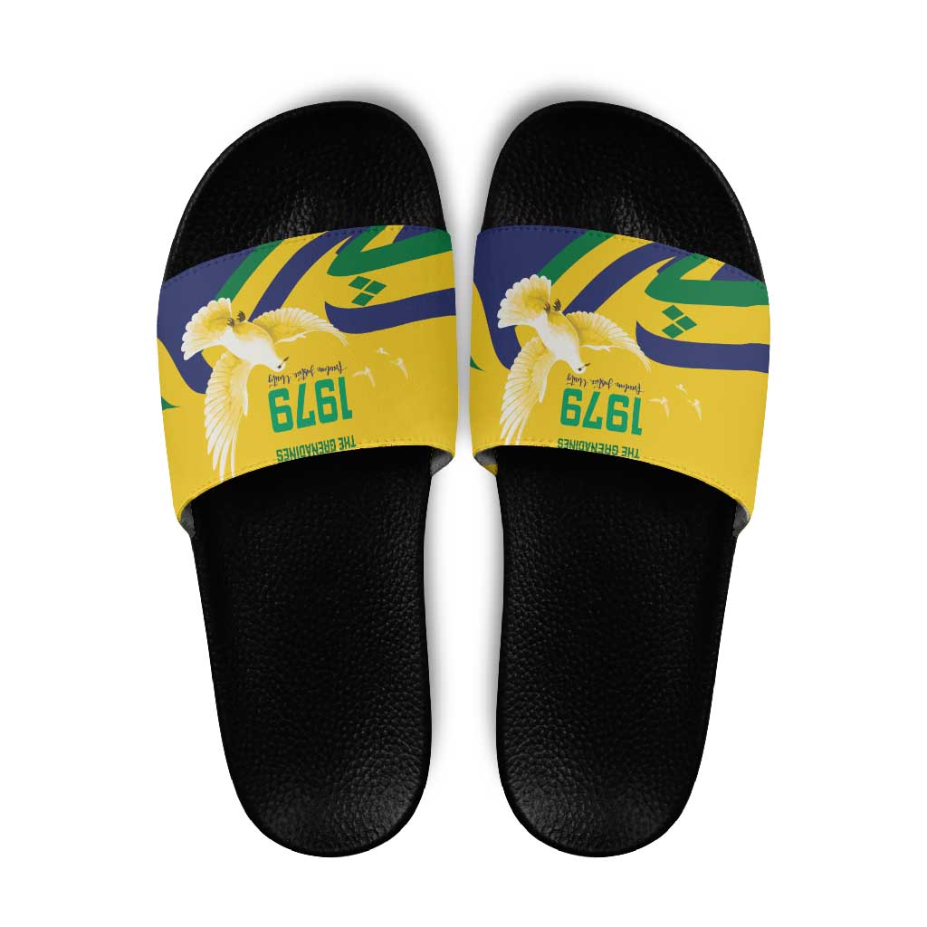 Saint Vincent and the Grenadines Slide Sandals Gratitude to the Land Pride Since 1979 - Wonder Print Shop