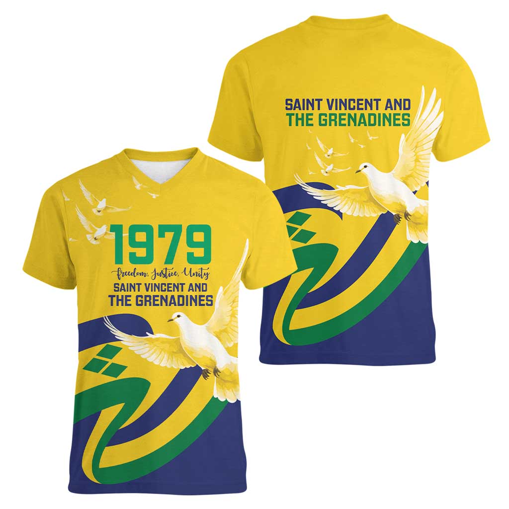 Saint Vincent and the Grenadines Women V-Neck T-Shirt Gratitude to the Land Pride Since 1979 - Wonder Print Shop