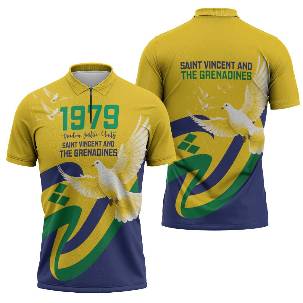 Saint Vincent and the Grenadines Zipper Polo Shirt Gratitude to the Land Pride Since 1979 - Wonder Print Shop