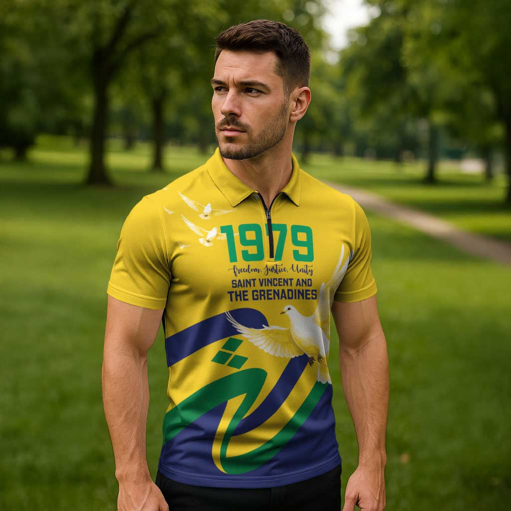 Saint Vincent and the Grenadines Zipper Polo Shirt Gratitude to the Land Pride Since 1979 - Wonder Print Shop
